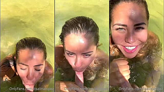 Alina Lopez giving blowjob in river